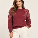 Bordeaux trui met pailletten en kraaltjes – dames