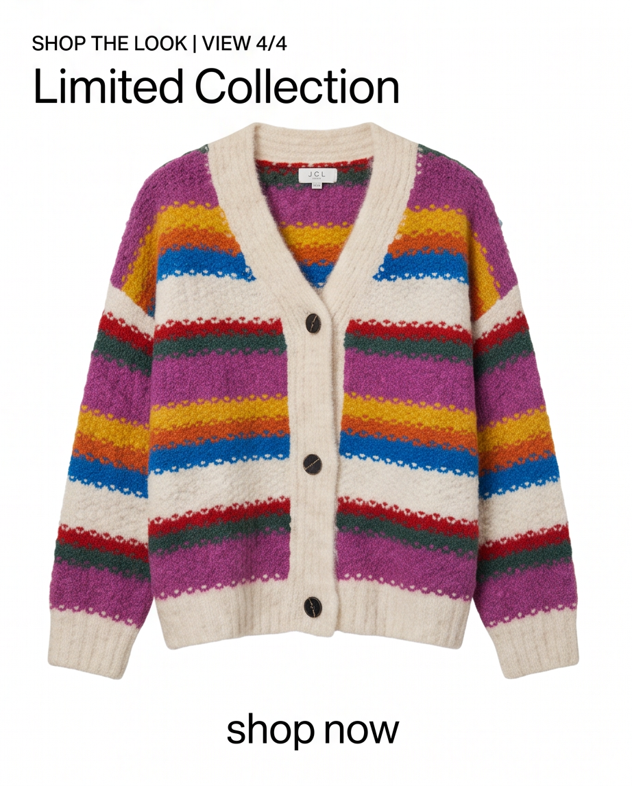 Gestreept vest met V-hals in paars, geel, oranje, blauw, rood en groen