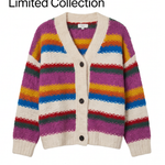 Gestreept vest met V-hals in paars, geel, oranje, blauw, rood en groen