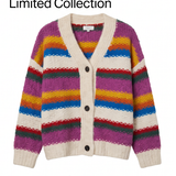 Gestreept vest met V-hals in paars, geel, oranje, blauw, rood en groen