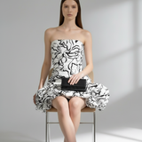 Witte met zwart patroon feest jurk