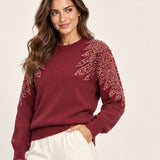 Bordeaux trui met pailletten en kraaltjes – dames
