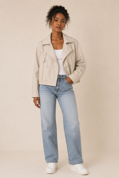 Beige Biker Jas