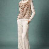 Beige Gebreid Vest met Bontlook en Ritszakken