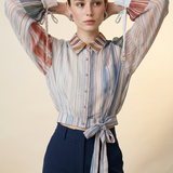 Pastel Gestreepte Wrap Blouse