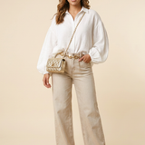 Beige High Waist, Wide Leg Jeans - Extra Lang