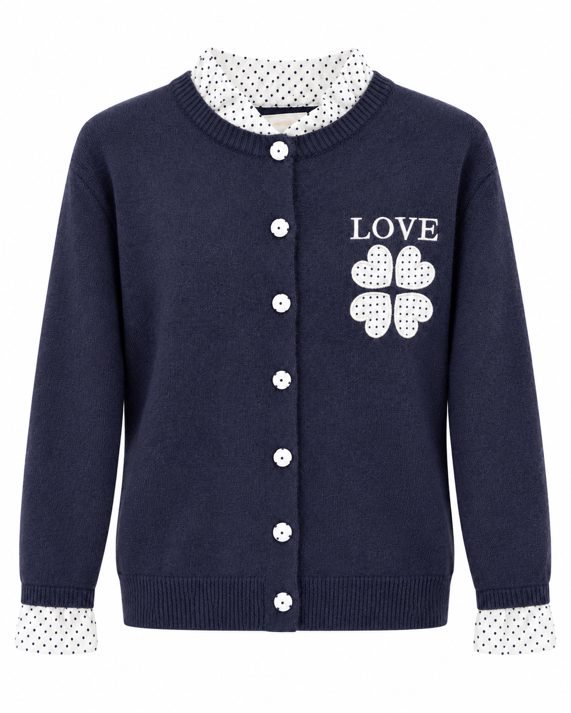 Donkerblauw vest met LOVE-borduursel en stippen – dames