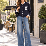 Wijde jeans met knopen over de hele pijp – dames