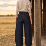 Donkerblauwe Barrel Fit Jeans met Contraststiksels