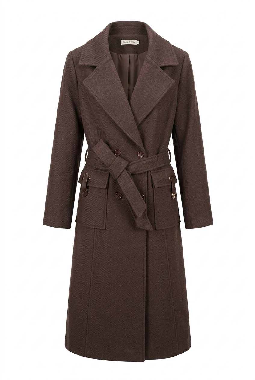 Lange Donkerbruine Trenchcoat met Ceintuur