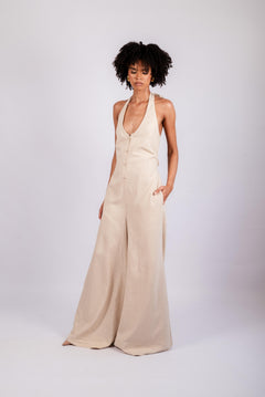 Women’s Halter Wide Leg Jumpsuit with Buttons