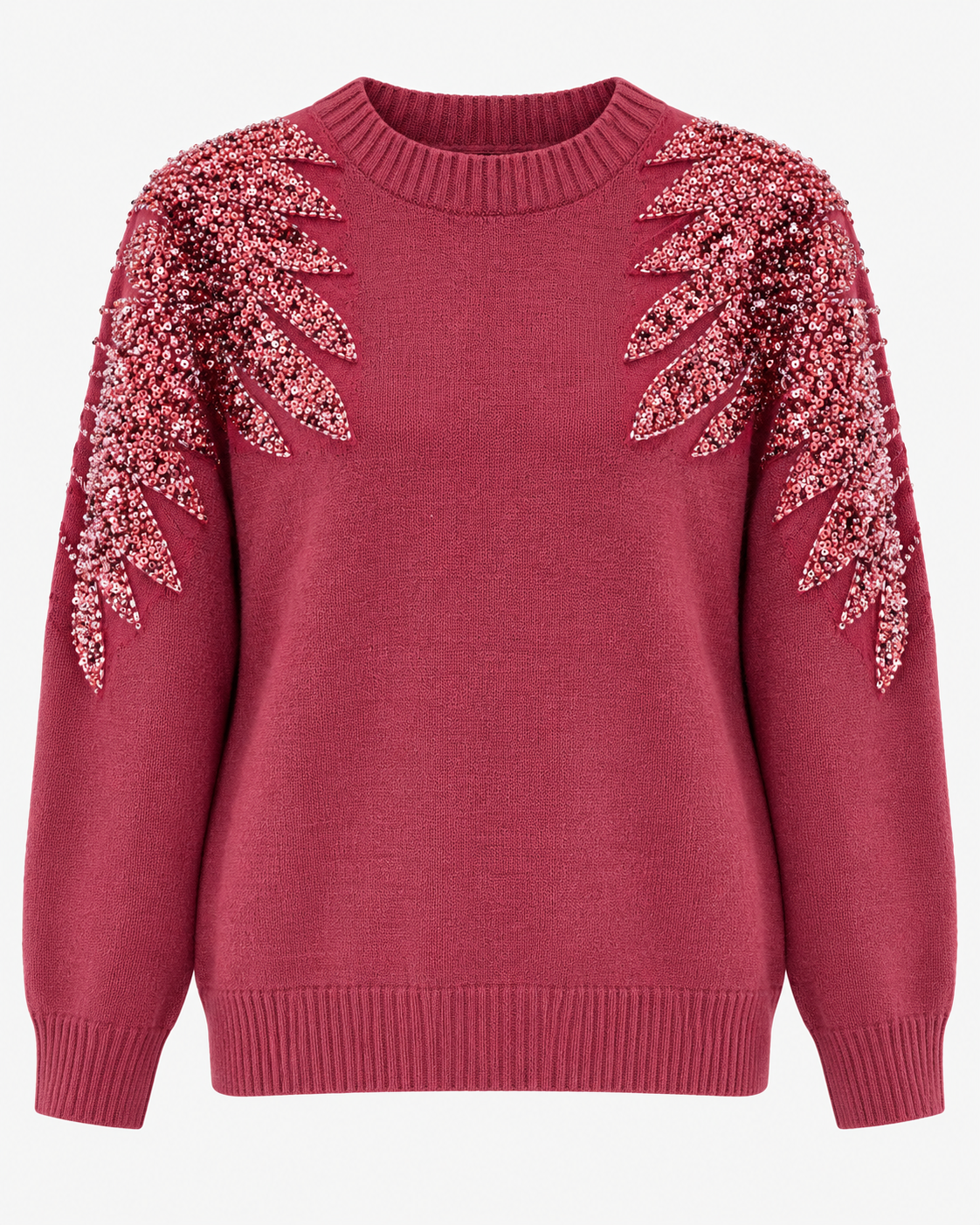 Bordeaux trui met pailletten en kraaltjes – dames