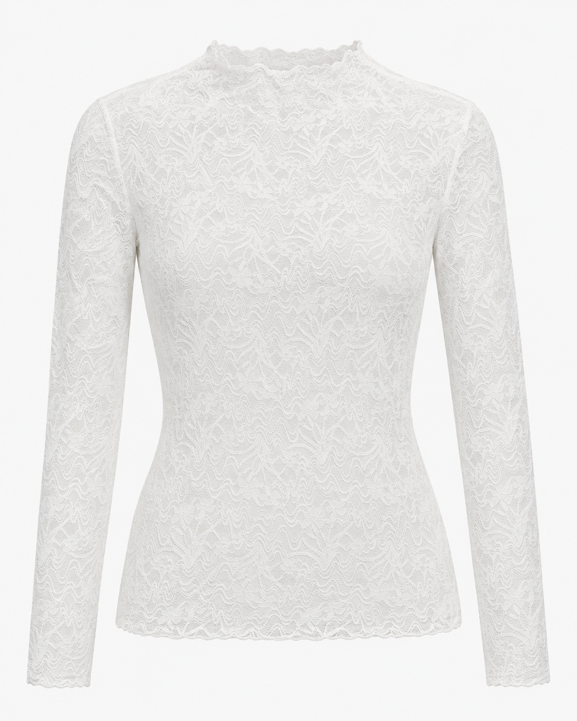Witte kanten top met col en lange mouwen