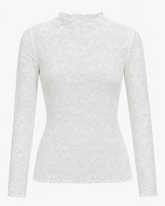 Witte kanten top met col en lange mouwen