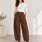 Bruine barrel broek met hoge taille en plooien