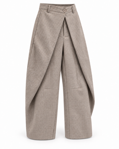 Wrap-Front Barrel Trousers – Taupe