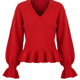 Trui met V-hals en Ruches – Rood