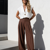 Satijn Pantalon Choco Tint - Lang Wide Leg