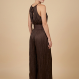 Chocolate Bloom Jumpsuit in Plissé Stof