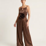 Chocolate Bloom Jumpsuit in Plissé Stof
