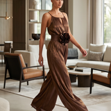 Chocolate Bloom Jumpsuit in Plissé Stof