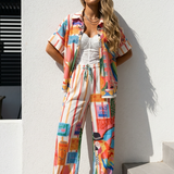 Kleurrijke Resort Set met Blouse en Pantalon
