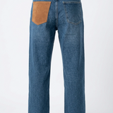 Blauwe Wide Leg Jeans met Suède Details