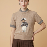Beige Teddy Bear Knit Top met Ruitdetails