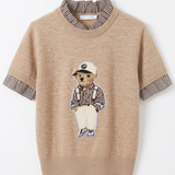 Beige Teddy Bear Knit Top met Ruitdetails