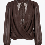 Bruine transparente kanten blouse