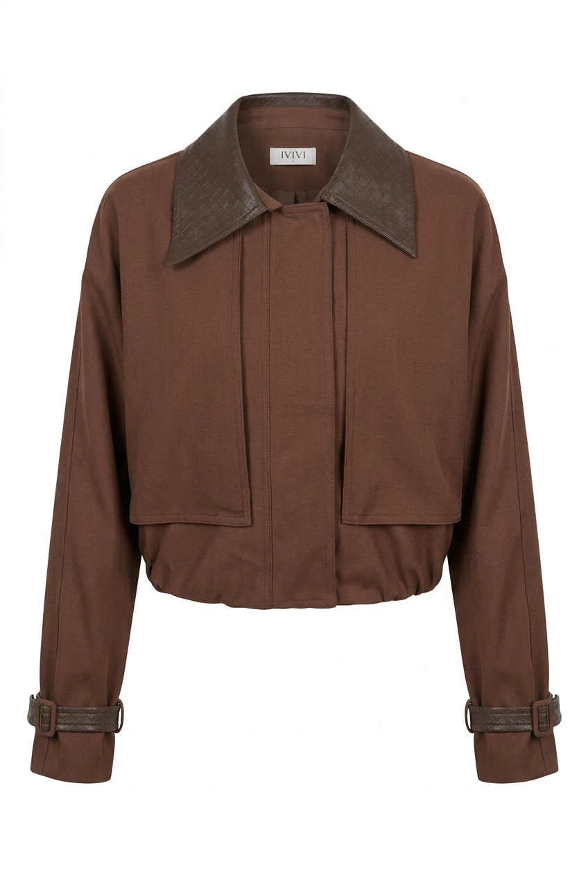 Cropped damesjack met lederlook details