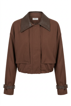 Cropped damesjack met lederlook details