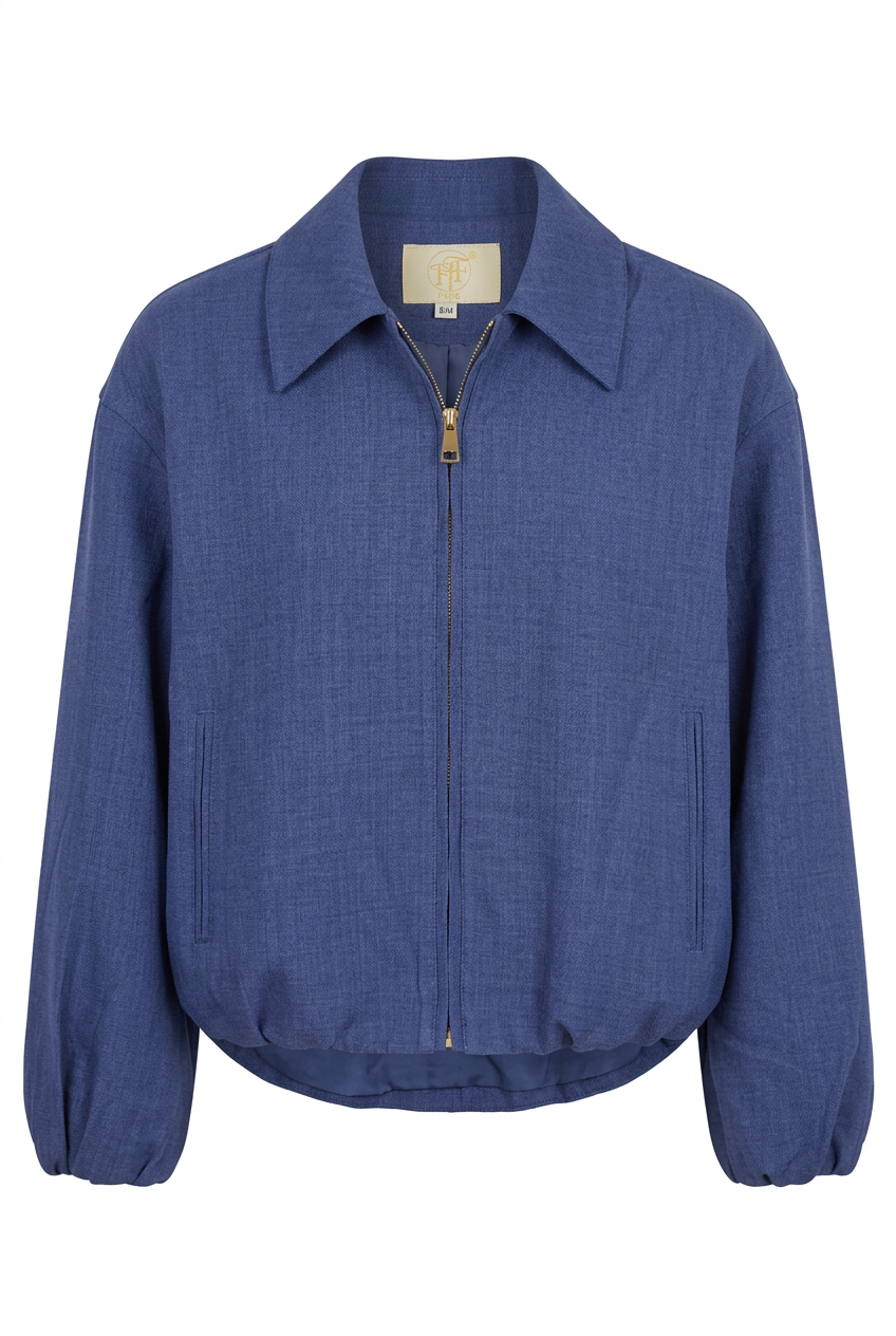 Blauwe Dames Bomber Jacket met Kraag & Rits