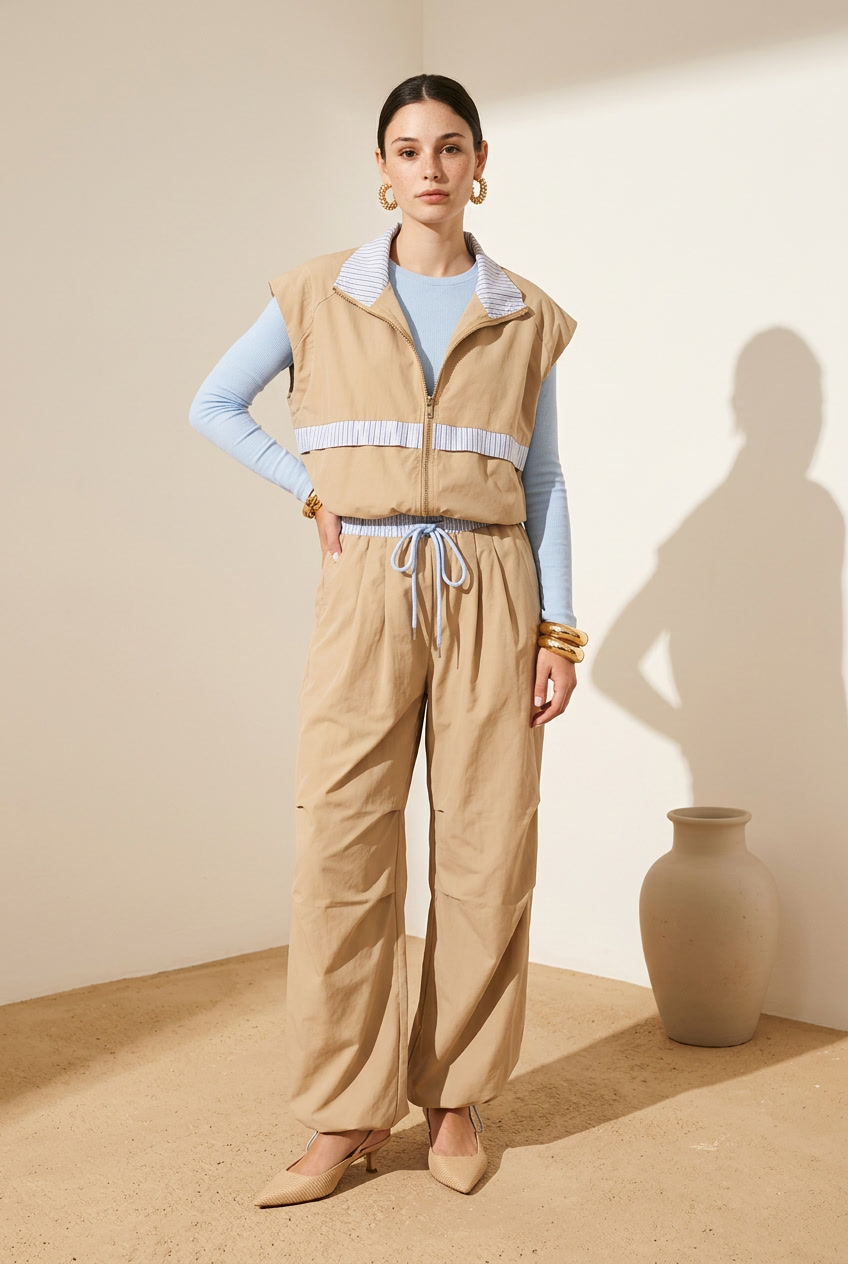 Dames Set met Cropped Gilet & Cargo Broek