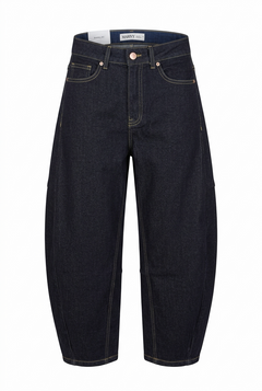 Donkerblauwe Barrel Fit Jeans met Contraststiksels
