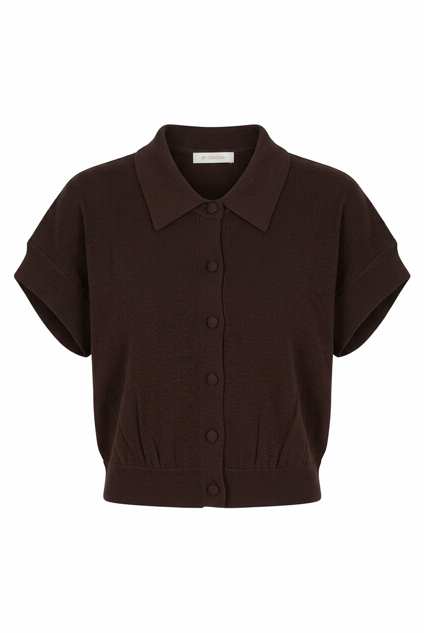 Gebreide Blouse met korte Mouw- Chocolatebruin