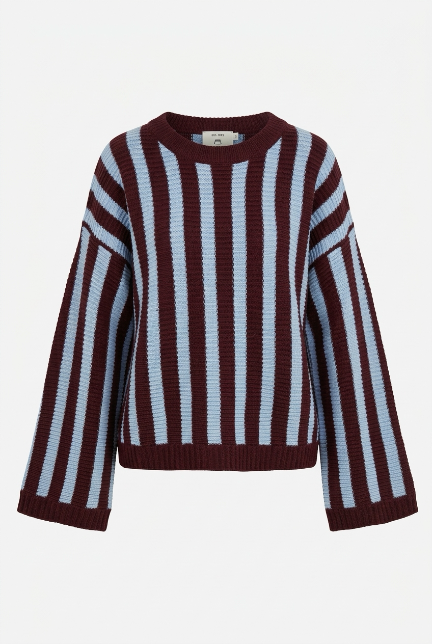 Gestreepte oversized trui bordeaux en lichtblauw – dames