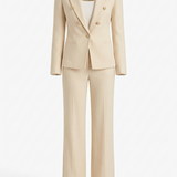 Crème pantalonpak met blazer en wijde pantalon – dames