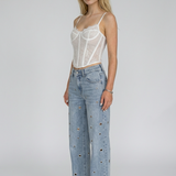 Wide Leg Denim met Eyelet Details