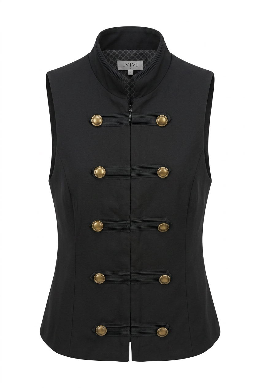 Zwarte Getailleerde Gilet top met gouden knopen