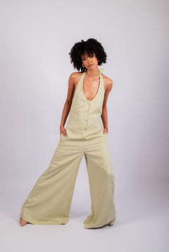 Women’s Halter Wide Leg Jumpsuit with Buttons