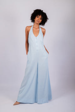 Women’s Halter Wide Leg Jumpsuit with Buttons